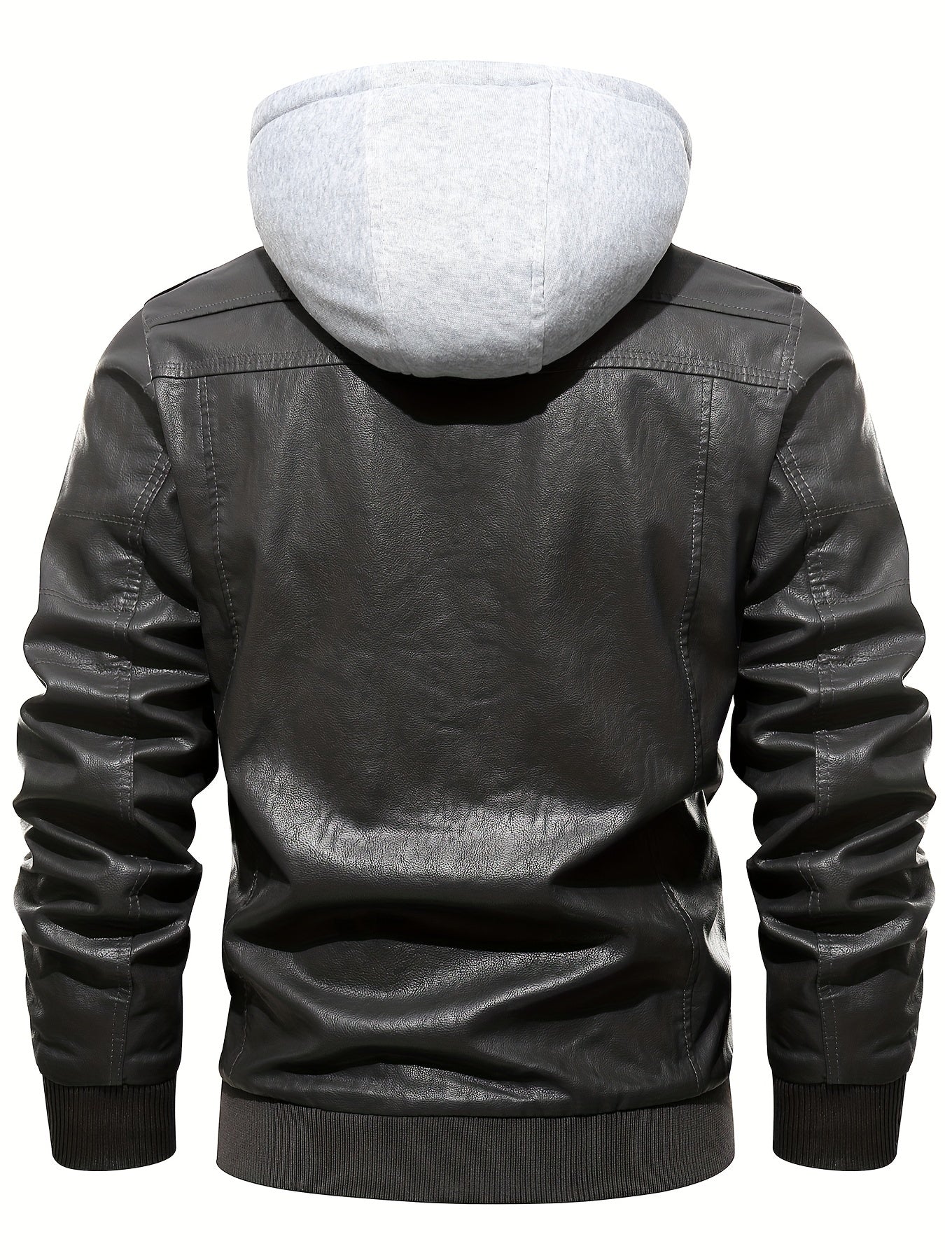 Men's PU Leather Hooded Jacket for Outdoor Cycling