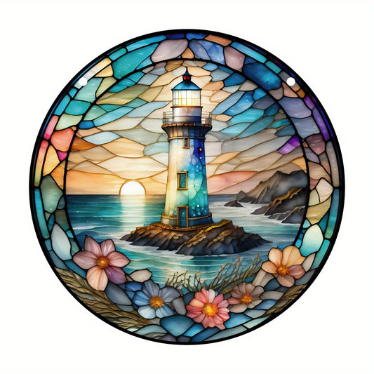 Lighthouse Stained Glass Sun Catcher Hanging Art Decoration