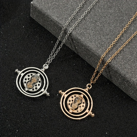Time Turner Hourglass Necklace For Girls Vintage Hollow Movable Pendant Necklace