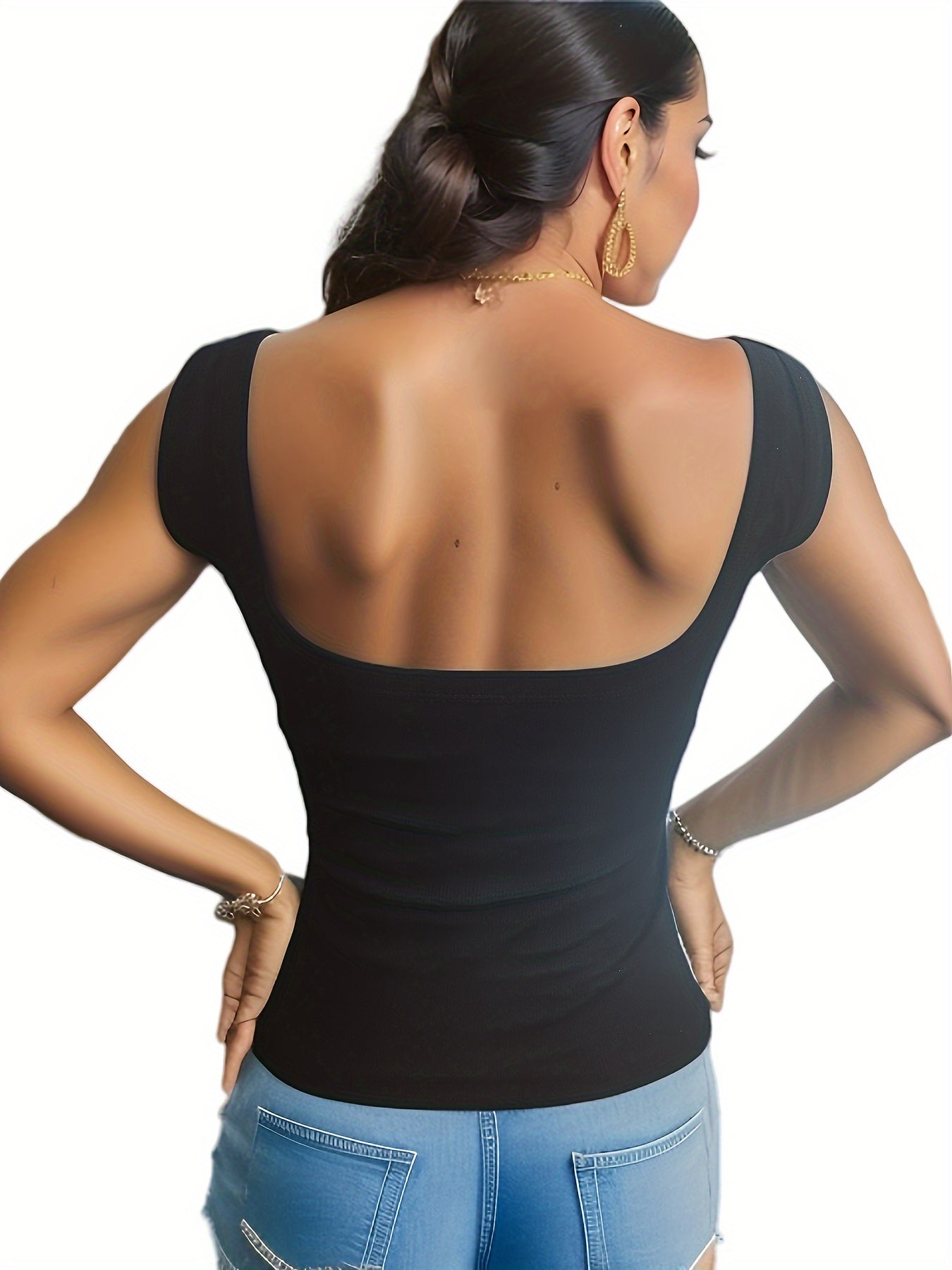 Solid Ribbed Tank Top Backless Slim Padded Top Women's Lingerie
