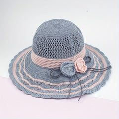 Knitted Bucket Hat Hollow Breathable Sunscreen Beach Hats Wide Brim