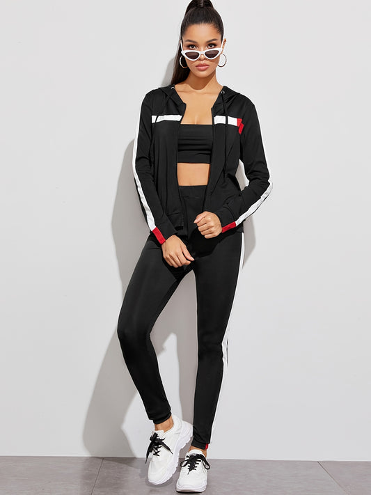 2pc Set Zip Up Hoodies & High Waist Side Striped Sweatpants