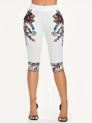 Floral Print Skinny Capris Leggings for Spring & Summer