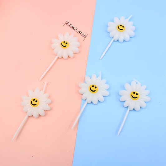 5pcs Daisy Happy Face Sunflower Candle for Birthday Cake Party