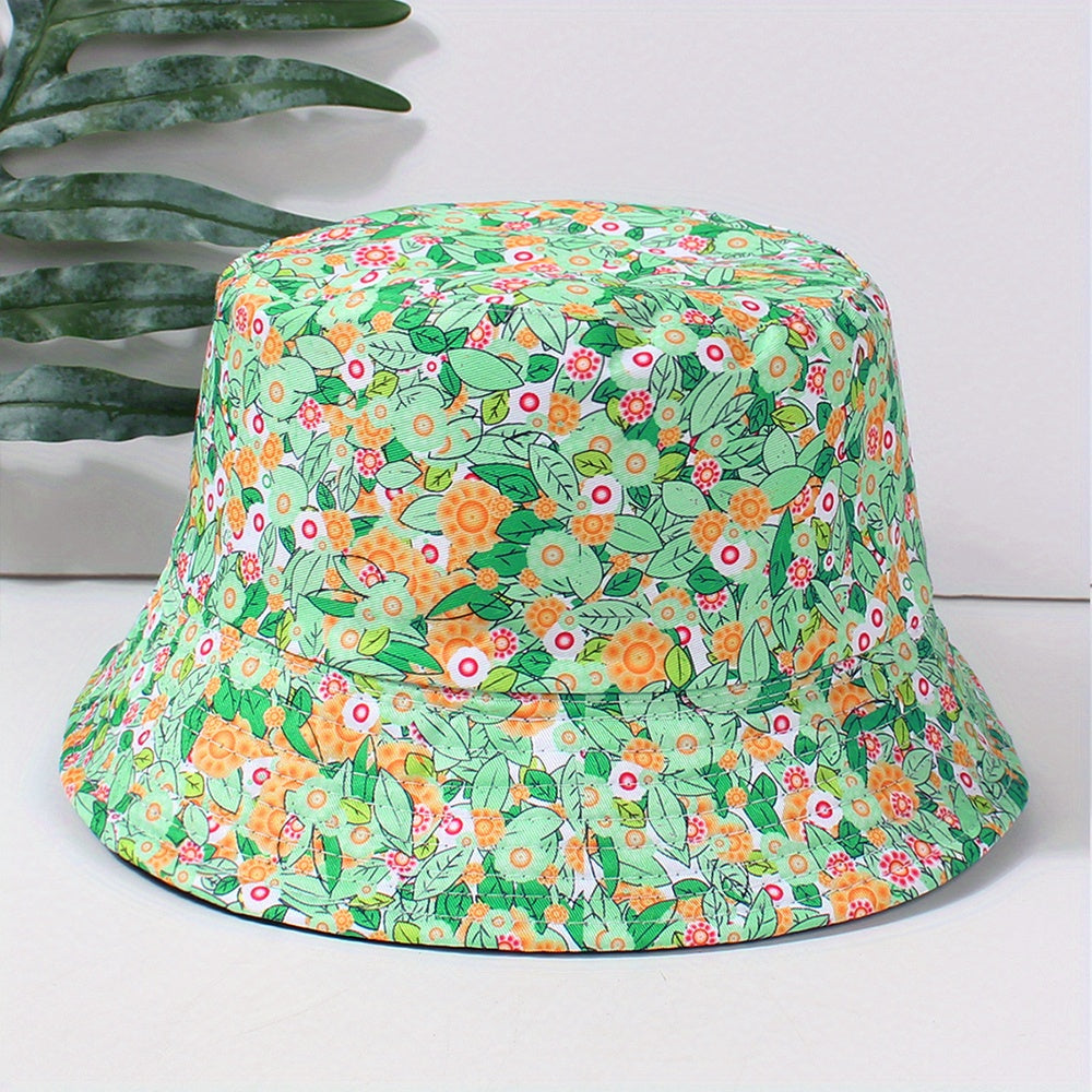 Green Rabbit Print Bucket Hat Lightweight Casual Fisherman Cap