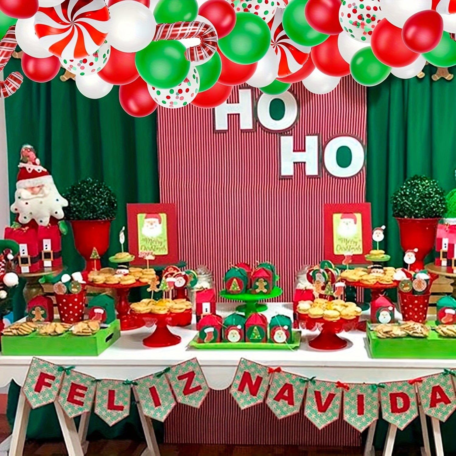 Christmas Balloon Garland Set Red Green Balloon Candy Cane Windmill Foil Balloon