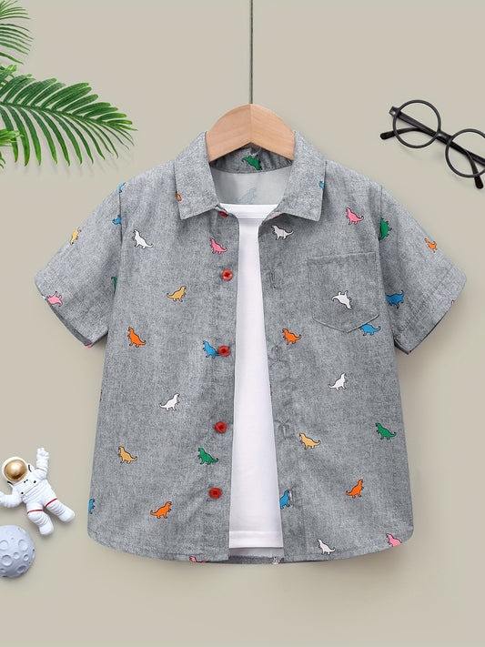 Dinosaur Graphic Print Boys Casual Short Sleeve Shirt