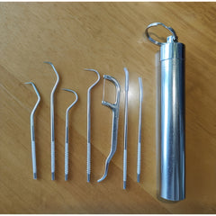 Stainless Steel Toothpick Dental Floss Set With Storage Tube