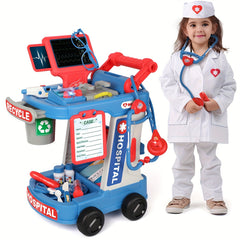 Kids Doctor Kit Pretend Playset with Cart and Stethoscope