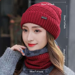 Winter Warm Elastic Soft Ear Protection Scarf Hat Gray Striped Pattern