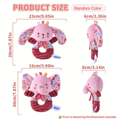 Soft Plush Elephant & Rabbit Rattle Toys Pink Floral Pattern Hand Shakers
