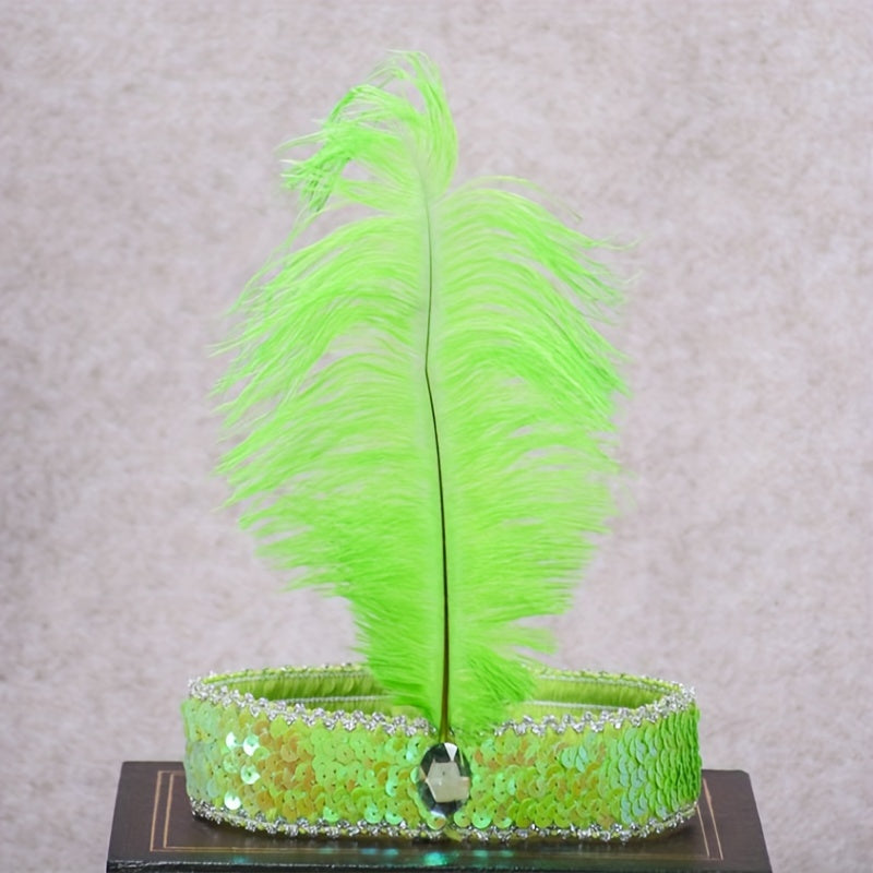 Faux Feather Fascinator Headband Flapper Sequin Headdress Costume Head Band