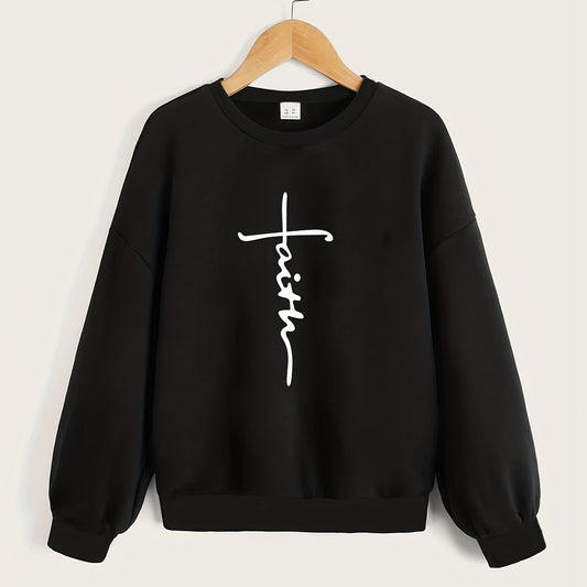 Girls' Top 'Faith' Letter Print Crew Neck Sweatshirt