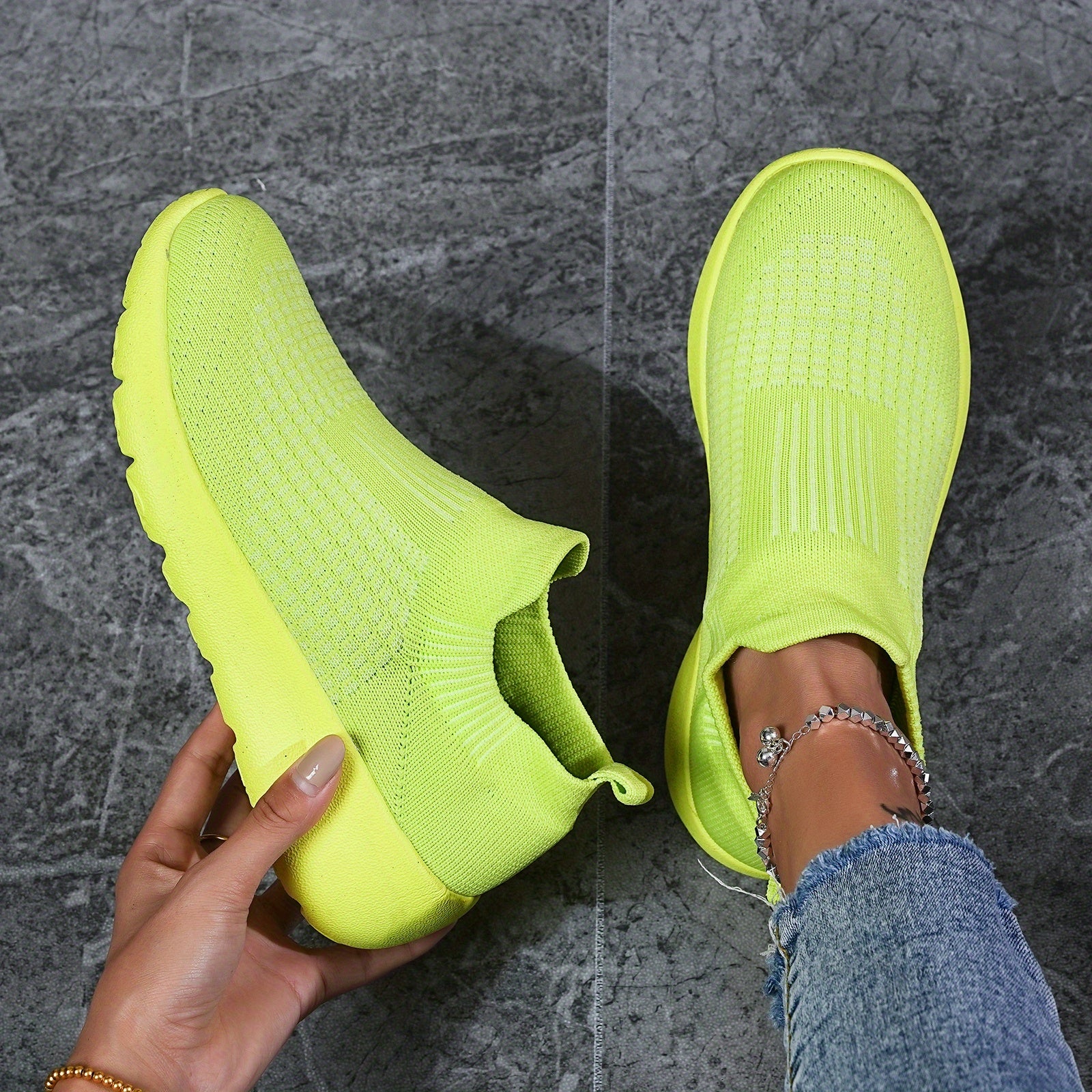 Women's Slip On Knit Socks Sneakers Breathable Flying Woven Walking Shoes