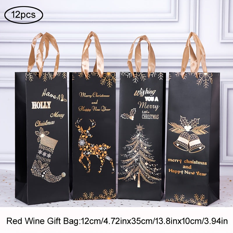 12pcs Christmas Wine Bag Gift Bag Festive Red Wine Gift Bags