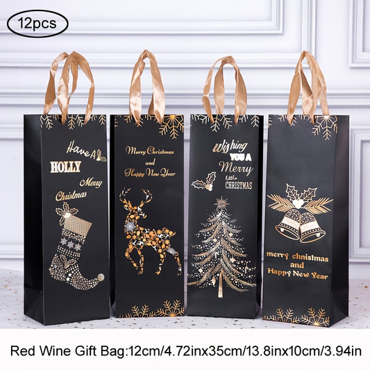 12pcs Christmas Wine Bag Gift Bag Festive Red Wine Gift Bags