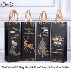 12pcs Christmas Wine Bag Gift Bag Festive Red Wine Gift Bags