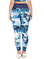 Marble Print Yoga Sports Leggings Plus Size with Pocket