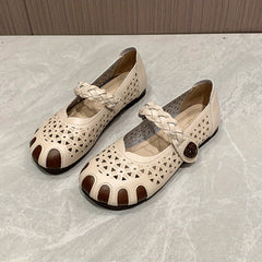 Women's Retro Hollow Out Flat Shoes Round Toe Hook & Loop Casual Non Slip Flats