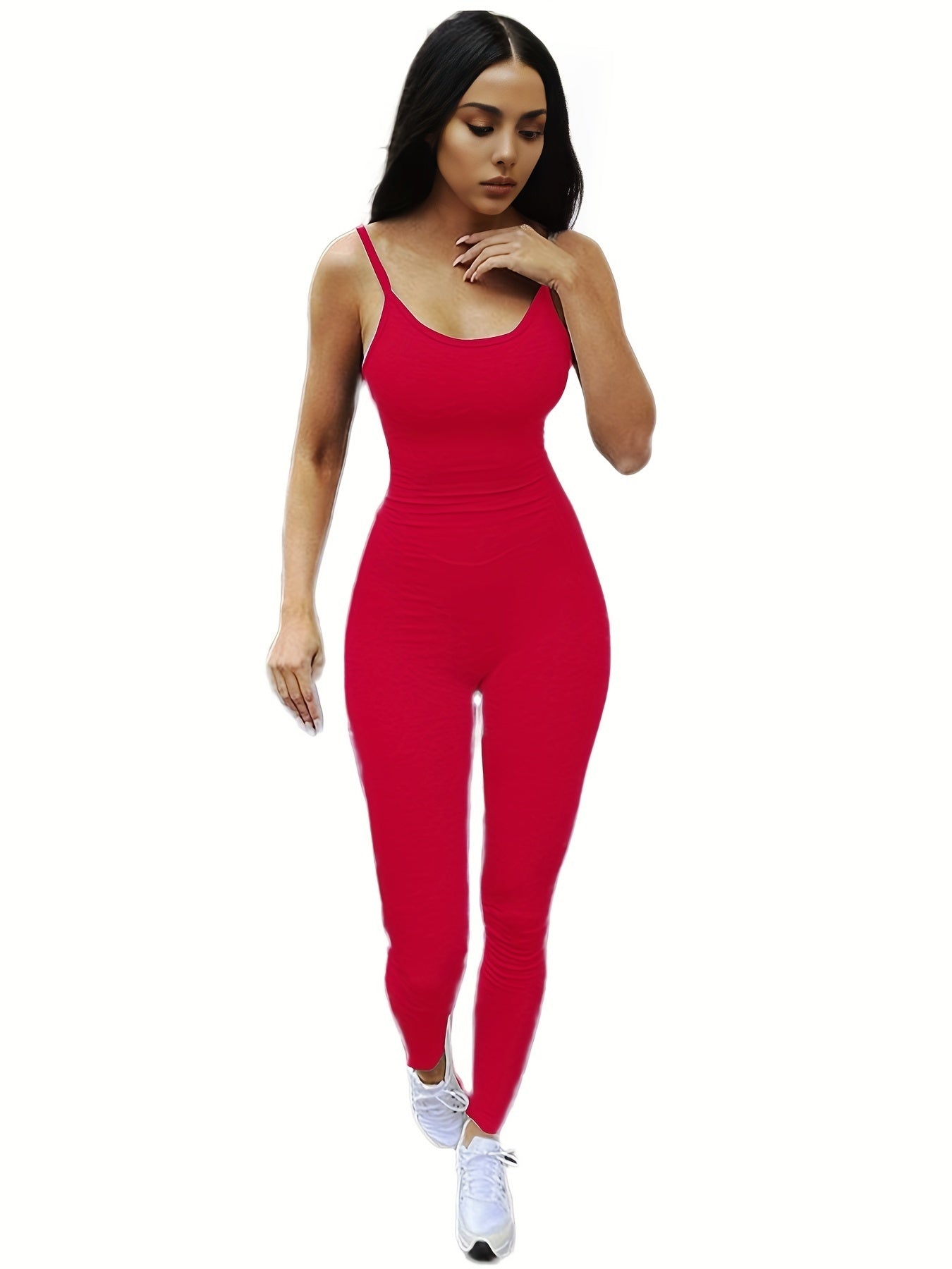 Solid Cami Jumpsuit Casual High Stretch Sleeveless Long Length Jumpsuit