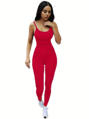 Solid Cami Jumpsuit Casual High Stretch Sleeveless Long Length Jumpsuit