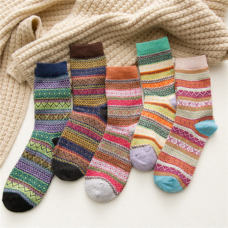 5 Pairs Women's Warm Cotton Crew Socks - Perfect Gift