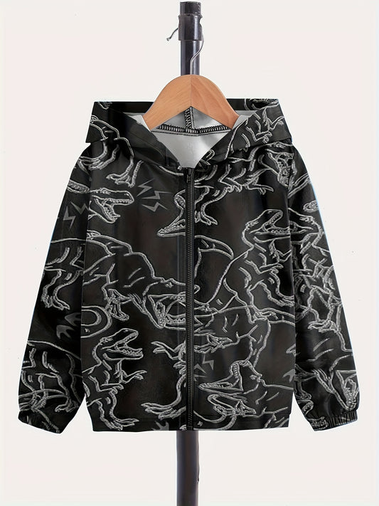 Dino Graphic Zip Front Hooded Jacket for Girls Boys