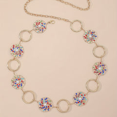 Boho Hollow Out Waist Chain Faux Pearl Rhinestone Decor Belt