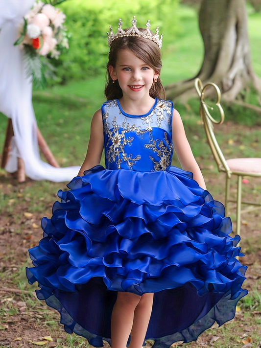 Kids Vintage Ruffle Lace Flower Dress Trailing Princess Dress