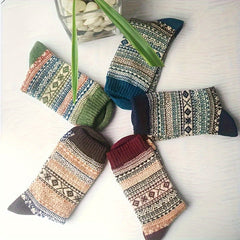 5 Pairs Winter Rabbit Wool Socks Men Women Warm Ethnic Style Soft Crew Socks
