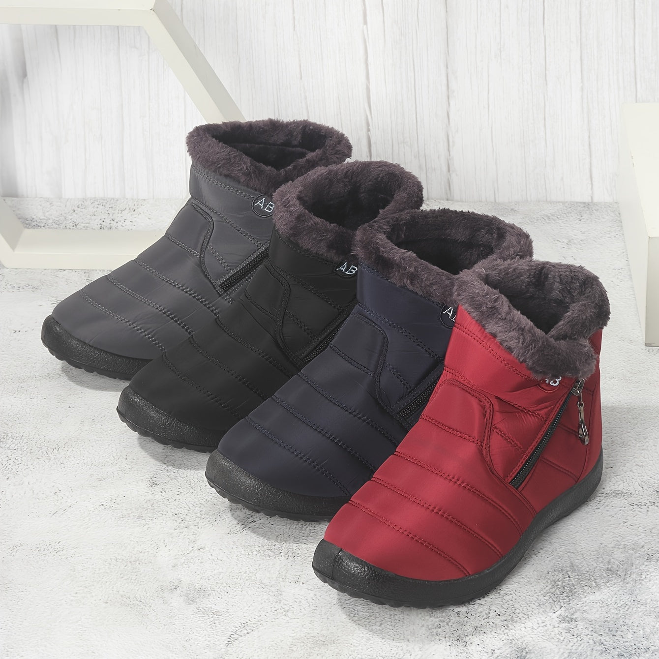 Fur Lined Thermal Winter Boots Side Zipper Warm Snow Boots