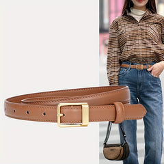 Vintage Leather Belt Rectangle Buckle Women Pants Jeans Belts