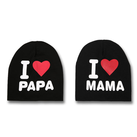 2pcs I LOVE PAPA MAMA Cotton Beanie Hat for Baby Boys and Girls
