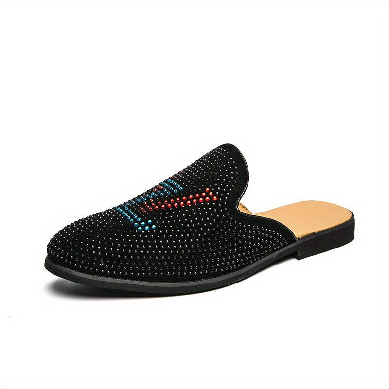 Women's Letter & Rhinestone Flat Mules Closed Toe Slip On Shoes