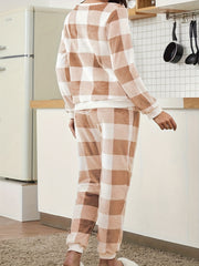 Flannel Plaid Pajama Set Long Sleeve Top & Pants Women's Sleepwear