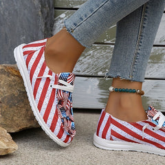 Women's Flag Pattern Canvas Loafers Lace Up Slip On Low Top Flat Shoes