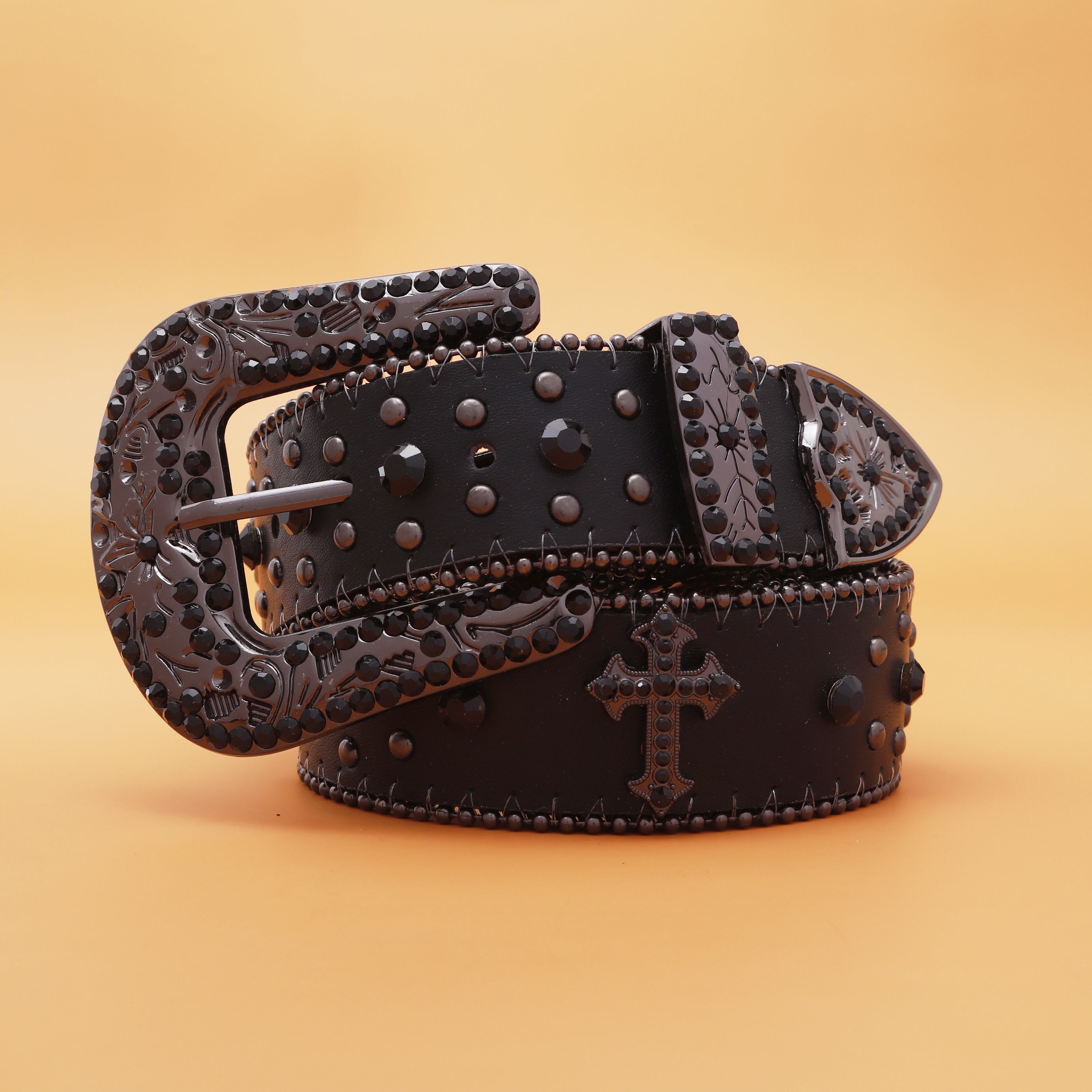 Diamond Printed Cross Leather Belt for Men