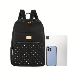 Studded Decor Backpack Quilted Schoolbag Lightweight Travel Daypack