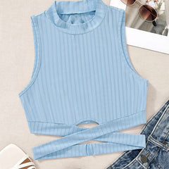 Sleeveless Mock Neck Top Sexy Casual Summer Spring Women's Clothing