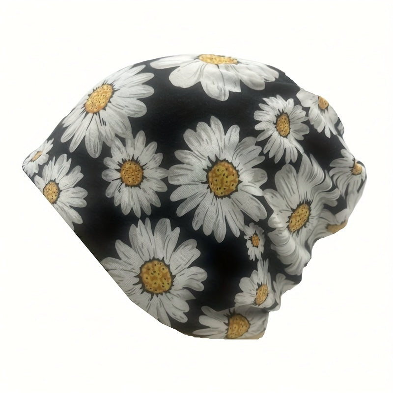 Vintage Daisy Flower Print Beanie Turban Cap Women Elastic Headband