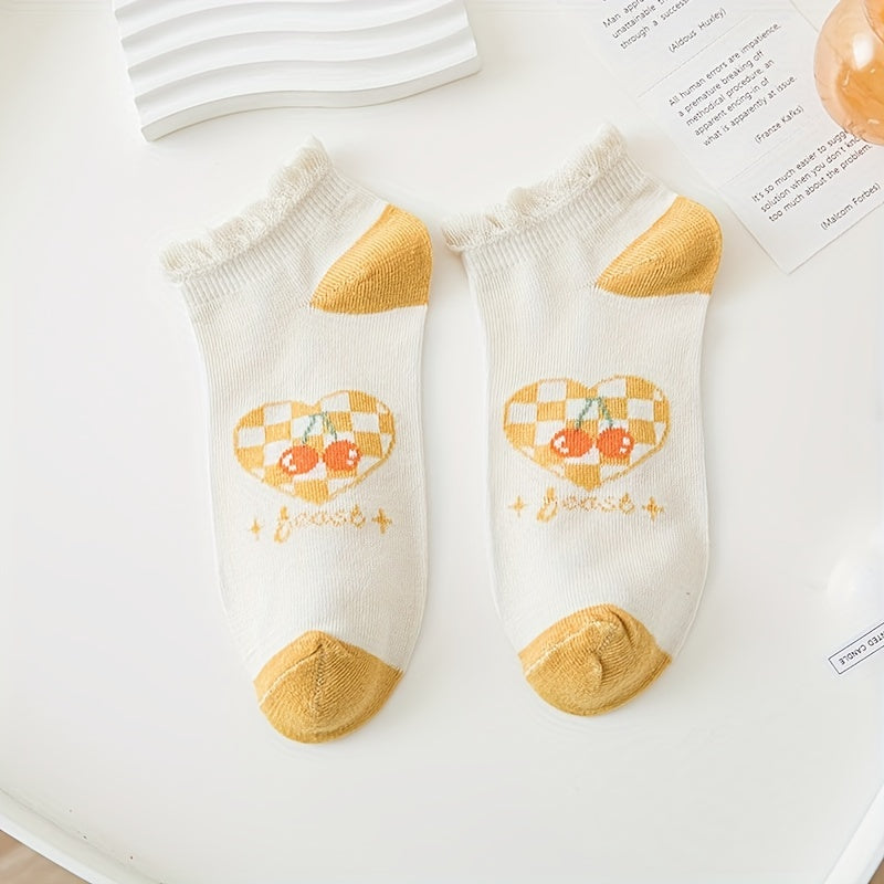 5 Pairs Bear & Cherry Print Women's Socks Set