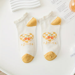 5 Pairs Bear & Cherry Print Women's Socks Set