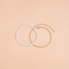 Vintage Sweet Faux Pearl Bead Bracelet Set 2 Pcs for Women