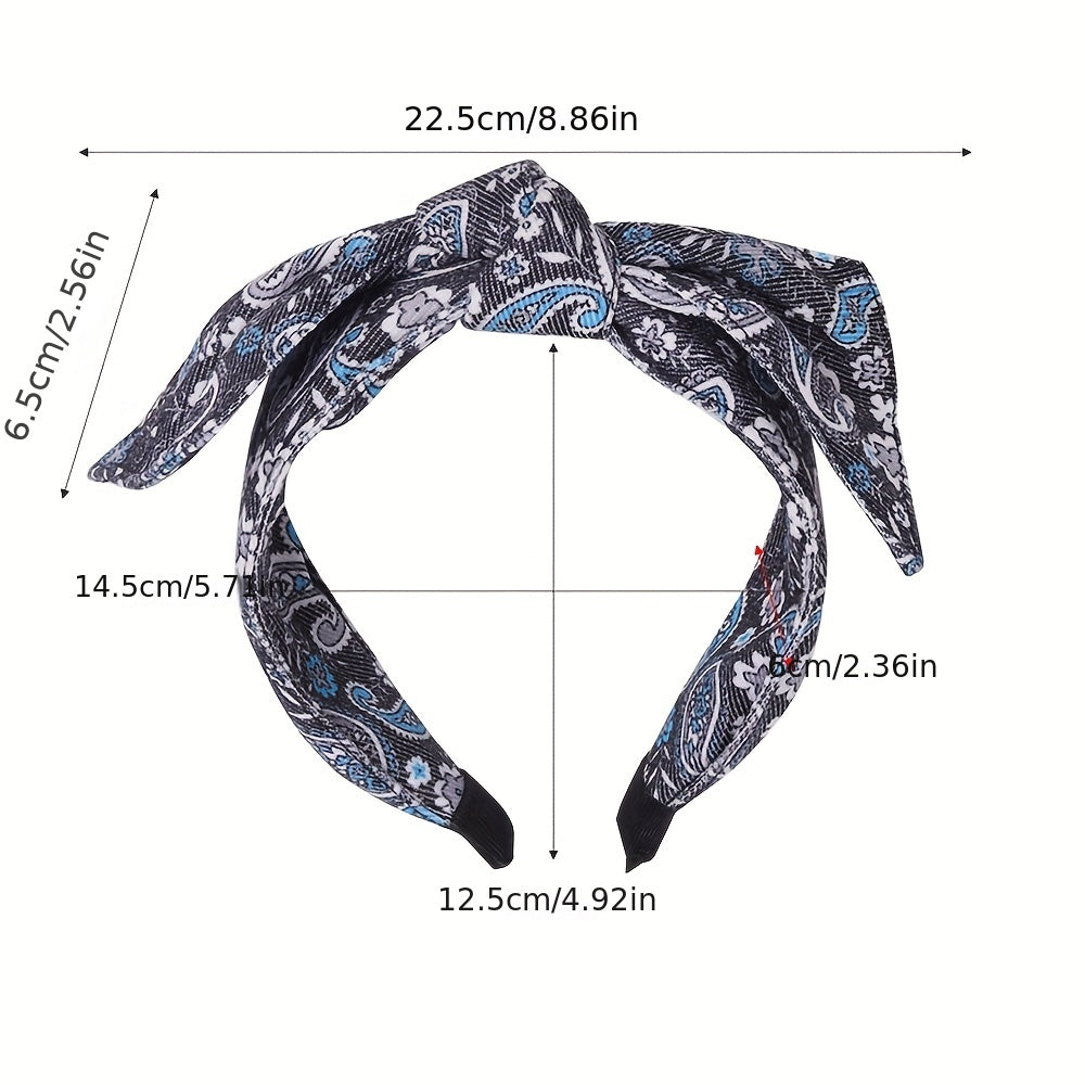 Boho Denim Headband Bow Knotted Hair Hoop Wide Headdress Retro Hair Accessory
