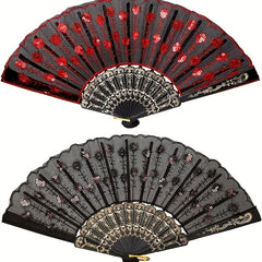 Sequin Fabric Folding Fan Embroidery Lace Fan Vintage Fan
