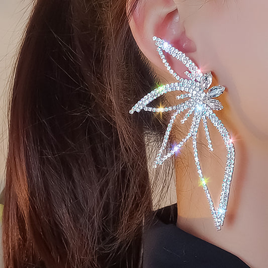 Rhinestone Maple Leaf Stud Earrings