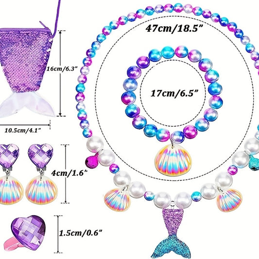 6pcs Mermaid Jewelry Kit For Girls Christmas Birthday Party Supplies
