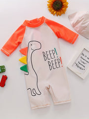 Baby Boys Dino Graphic Print Swimming Bodysuit Hood 2Pcs