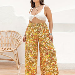 Floral Print High Rise Wide Leg Trousers