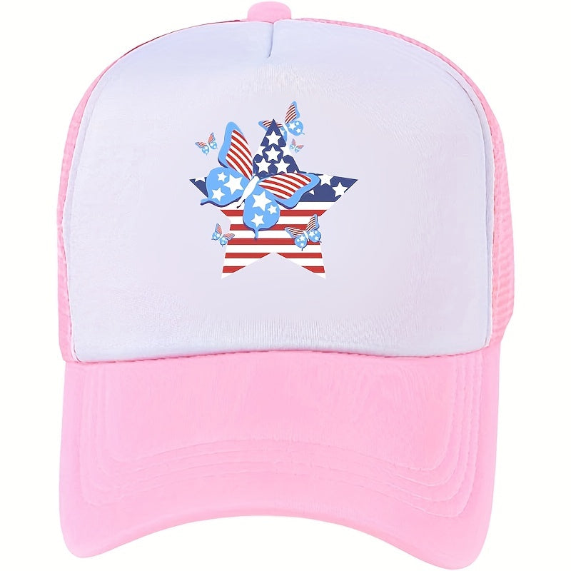 Butterfly Star Pattern Trucker Hat Flag Print Mesh Breathable Baseball Cap